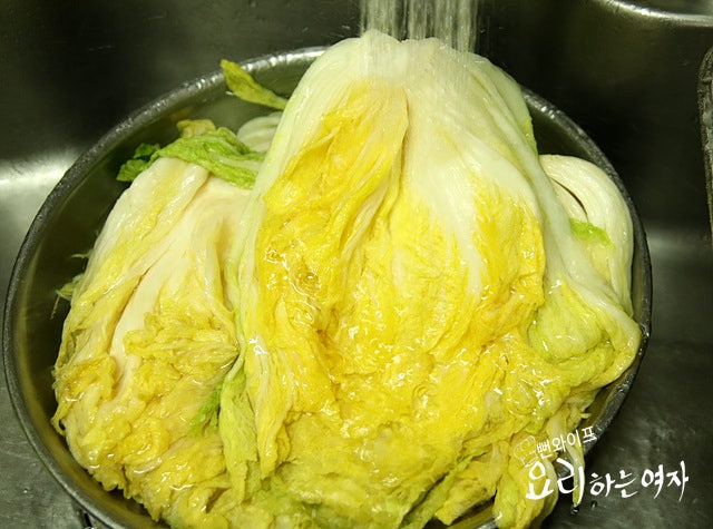 Rinse and drain the salted napa cabbage — step photo 1