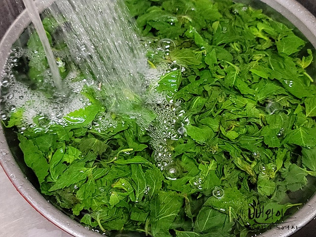 Blanch the baby perilla leaves — step photo 3