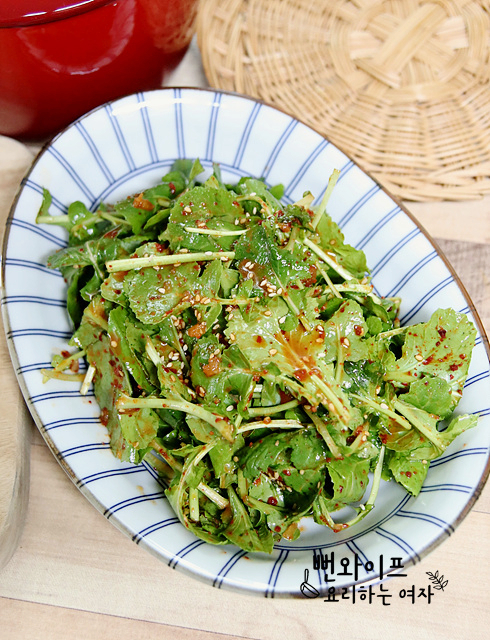 Sweet and Tangy Fresh Yuchae Namul Muchim (Seasoned Canola Greens) — finished dish