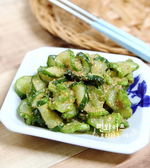 Savory Oi Muchim (Seasoned Cucumber Salad) with Sesame Sauce — finished dish