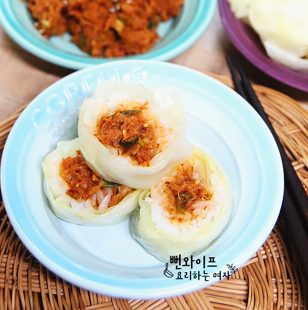 Yangbaechu Ssambap (Steamed Cabbage Rice Rolls) — finished dish