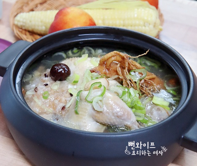Samgyetang (Ginseng Chicken Soup) with Scorched Rice — finished dish