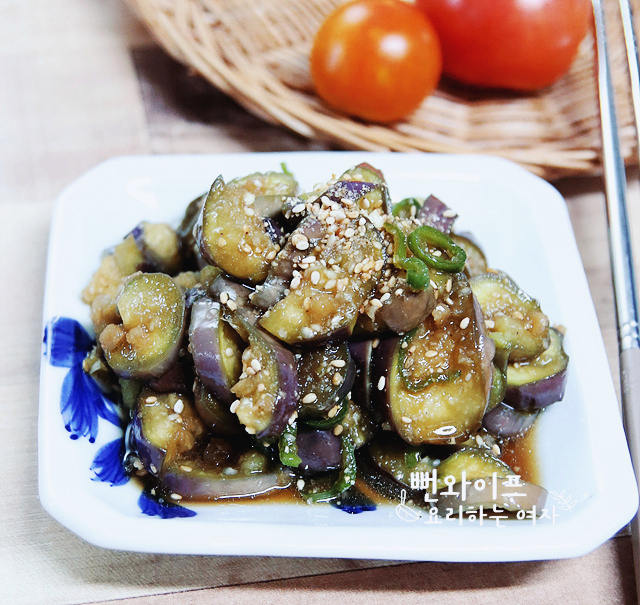Easy Microwave Gaji Muchim (Seasoned Steamed Eggplant) — finished dish