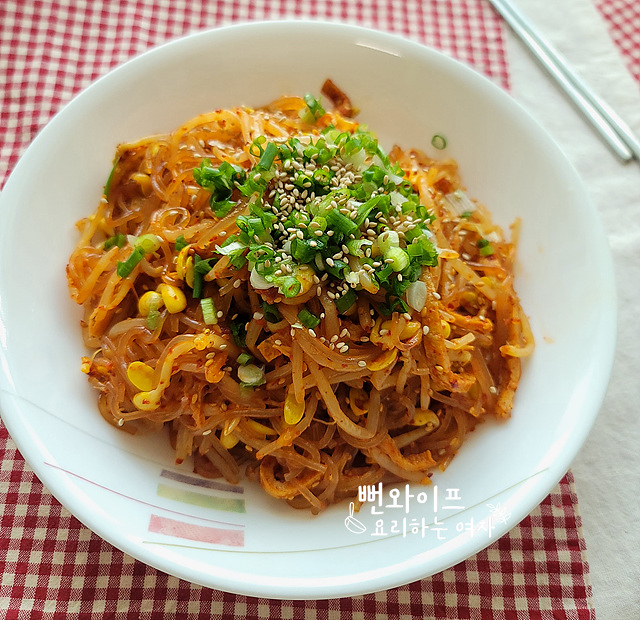 Light Kongnamul Japchae (Glass Noodles with Soybean Sprouts) — finished dish
