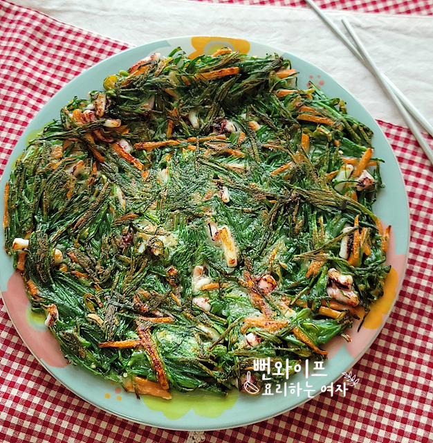 Crispy Buchu Jeon (Garlic Chive Pancake) with Squid — finished dish